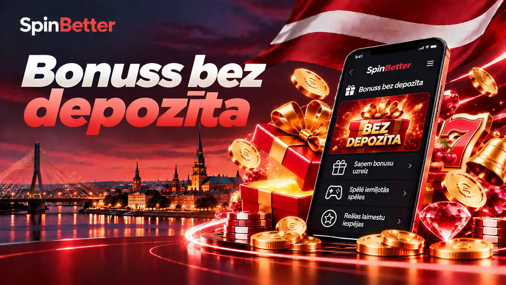 Sadaļa Bonuss bez depozīta SpinBetter lietotnē ar dāvanu kasti un punktiem par bonusa saņemšanu uzreiz