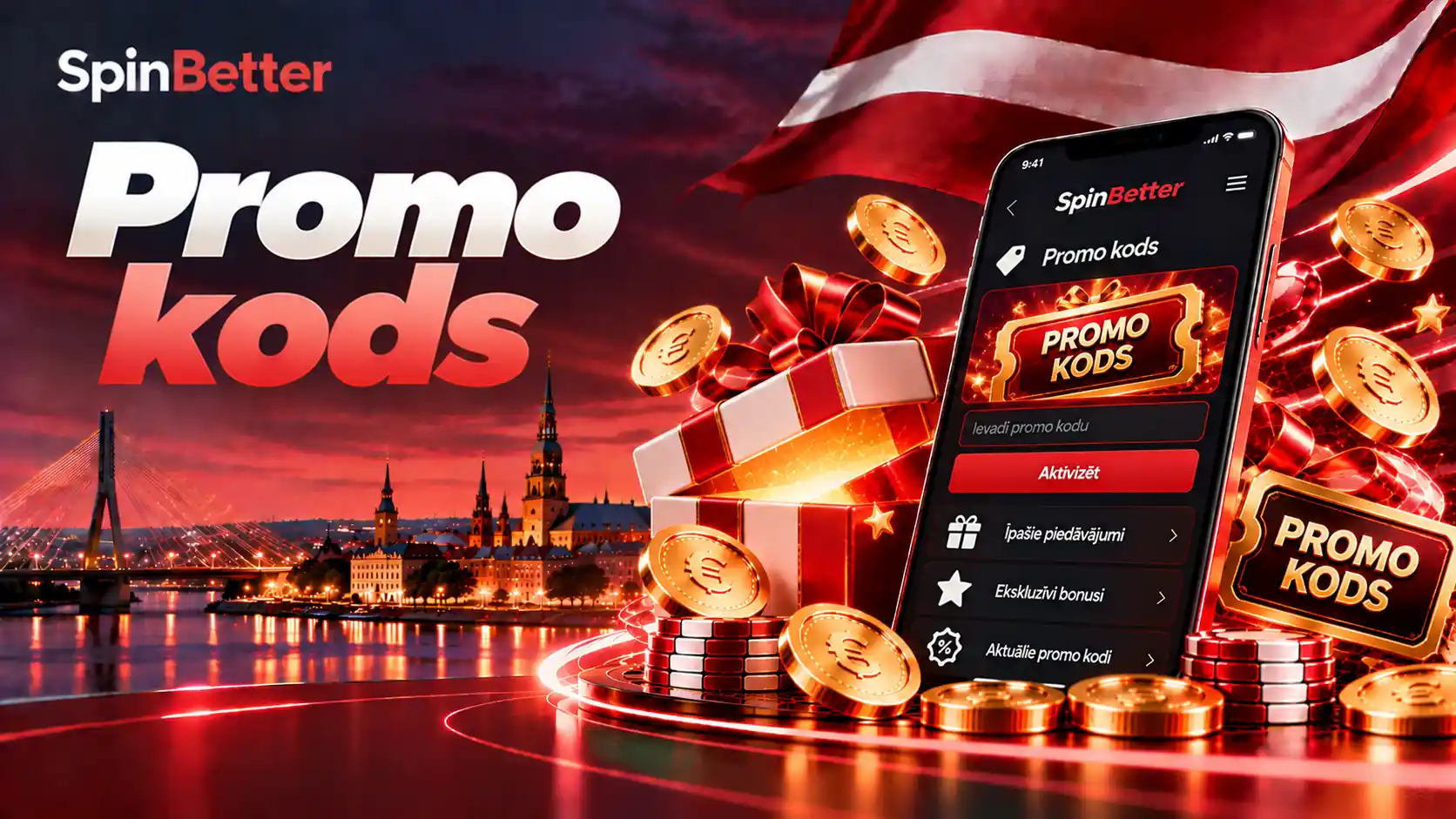 Promo koda ekrāns SpinBetter lietotnē ar lauku koda ievadei un pogu Aktivizēt